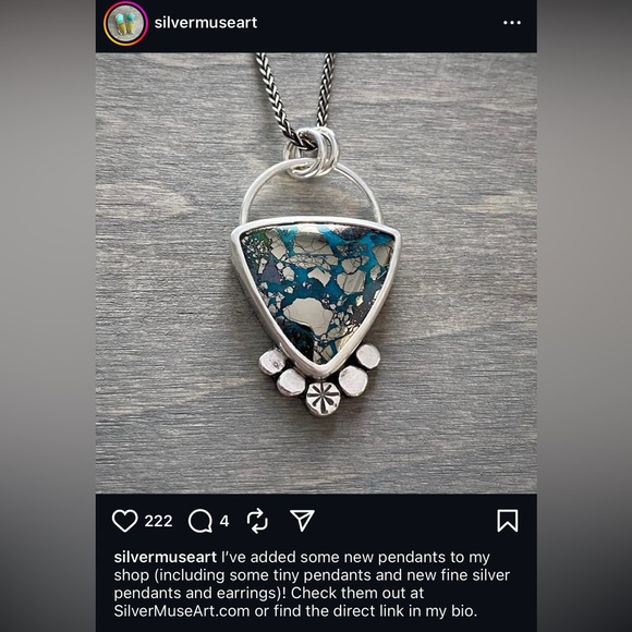 Silver Muse Nacozari Turquoise Trillion Pendant with Star - Picture 5 of 11